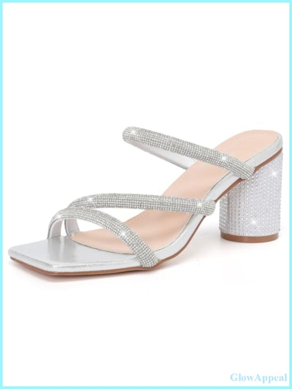 Rhinestone Heeled Sandals Square Toe Strappy Chunky Block Heels Party Dress